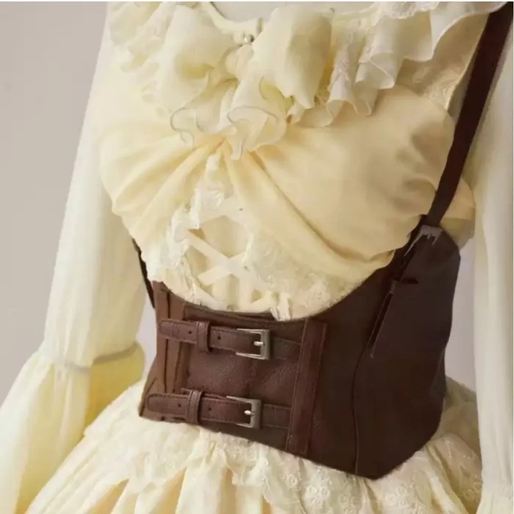 Western Corset brown faux leather body harness buckle suspenders steampunk belt